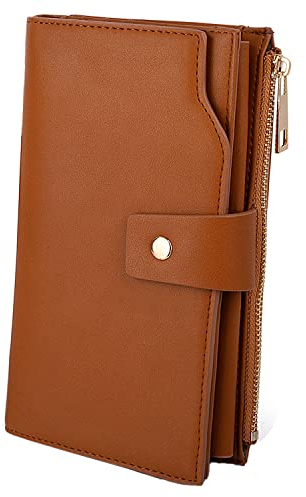 UTO Geldbörse Damen RFID Blockierung PU Leder Kupplung 21 Kartensteckplätze Halter Organizer Damen Geldbörse mit Große Kapazität innere Tasche passt 5,5 '' Handys braun