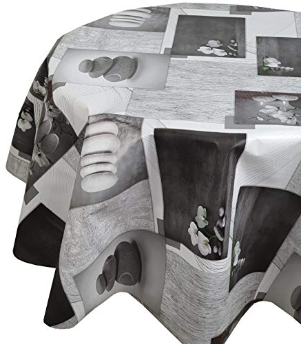 Wachstuchtischdecke Wachstuch Tischdecke Gartentischdecke Rund Oval Steine Pusteblume Oval ca. 140 x 200 cm abwaschbare Wachstischdecke