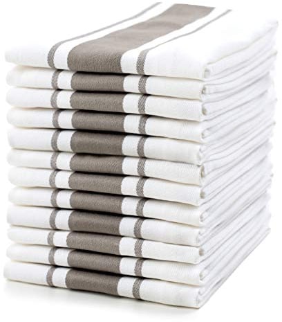 Sticky Toffee 100% Cotton Tea Towel - Cappuccino Grey Stripe Pattern, Pack of 12 | Kitchen Towel Set | Absorbent, Strong, Quick Dry & Machine Washable | For Home Decor & Bathroom Accessories