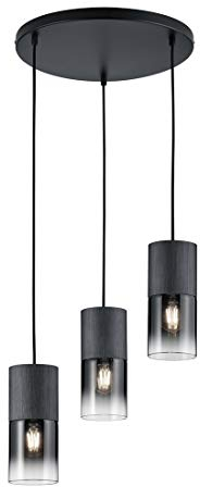 Trio Leuchten Pendelleuchte Robin 310630332, Metall Schwarz matt, Glas rauchfarbig, exkl. 3x E27