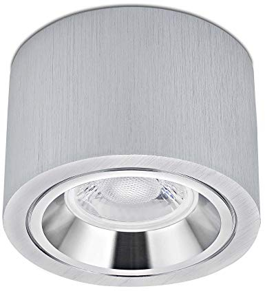 lambado® Premium LED Aufbauleuchte flach/Deckenstrahler Set inkl. 230V 5W Spots dimmbar - dezente Aufbaustrahler/Deckenspots (rund, alu gebürstet, starr)