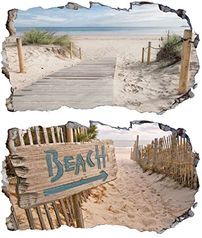 Chicbanners 2Pcs Wandtattoo Meer Strand Beach Natur Landschaft 3D Effekt XXL Wandaufkleber Fenster Selbstklebend Wandsticker für Junge Mädchen Kinderzimmer Groß 1000mmx600mm