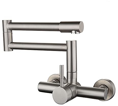Homelava Grifo de Cocina de Relleno de olla Montado en la Pared con Brazo Articulado de Doble Articulación Níquel Cepillado