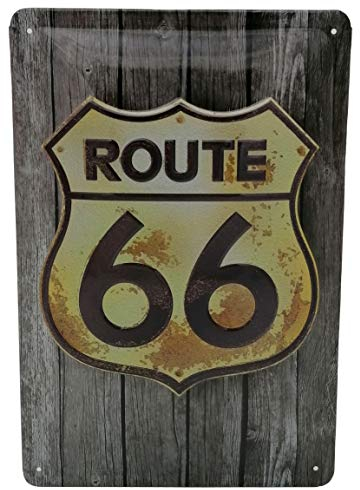 Route 66, geprägtes Blechschild 20 x 30 cm, US Diner Werkstatt Oldtimer Retro Metall Schild für Cowboy und Amerika Fans