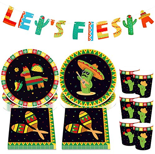 JeVenis Mexikanische Partyteller und Servietten-Sets Lassen Fiesta Banner mexikanische Partyzubehör