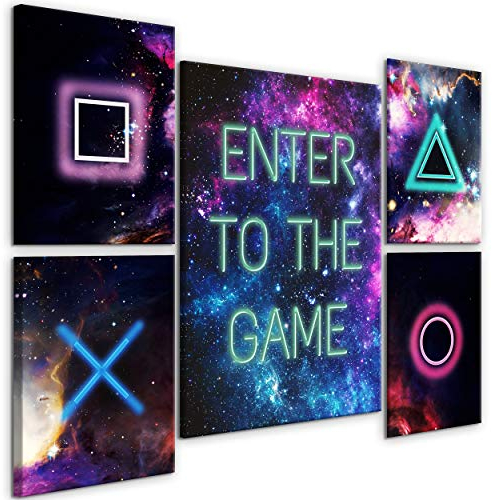 decomonkey Bilder Play Game 110x80 cm 5 Teilig Leinwandbilder Bild auf Leinwand Vlies Wandbild Kunstdruck Wanddeko Wand Wohnzimmer Wanddekoration Deko Abstrakt
