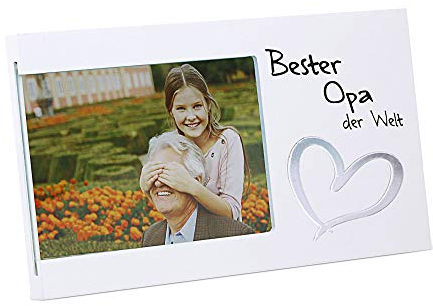 Cepewa Bilderrahmen Bester Opa der Welt Fotorahmen Spiegel-Herz Rahmen für Bild 15 x 10 cm (1 x Bilderrahmen Bester Opa der Welt)