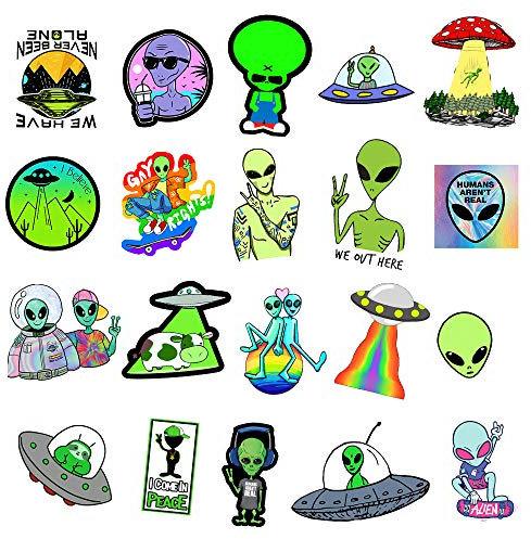 RORANIC Alien-Aufkleber für Kinder und Erwachsene, 50 Stück, keine Duplikate, wasserdicht, matt, Vinyl, coole Alien-Aufkleber für Wasserflasche, Skateboard, Alien-Aufkleber für Jungen,