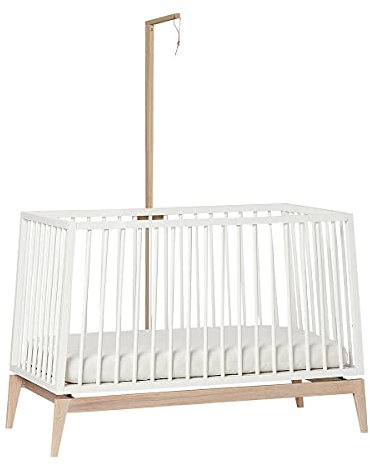 Leander Luna Babybett 120x60cm weiß/Eiche mit Himmelgestell Eiche OHNE MATRATZE