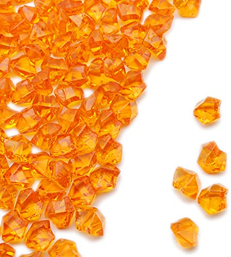 PMLAND Transparente künstliche Eissteine, 180 Stück, große orangefarbene Acryl-Edelsteine, zerkleinerte Kunststoff-Diamanten, Vasenfüller für Tafelaufsätze, Feiertage, Partys, Aquarium und
