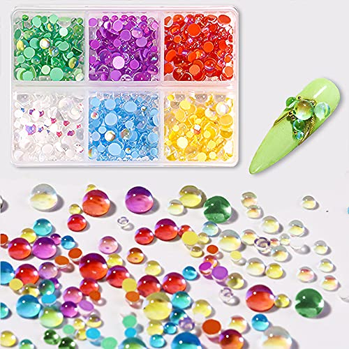 Crystal Mermaid Nail Rhinestones CHANGAR Caviar Round Bead Flatback Nail Rhinestones Iridescent Aurora Round Beads Nail Crystal Diamonds with Storage Organizer Box