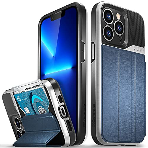 VENA Wallet Case Compatible with Apple iPhone 13 Pro (6.1-inch), vCommute (Military Grade Drop Protection) Flip Leather Cover Card Slot Holder with Kickstand (Blue)