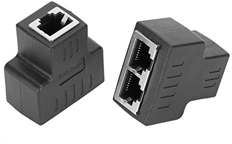 ciciglow Ethernet-Adapter, 2PCs Ethernet-Kabeladapter 1-in 2-Out RJ45-Buchse LAN-Anschluss Kabelverlängerung Splitter für Internetkabel(Schwarz)