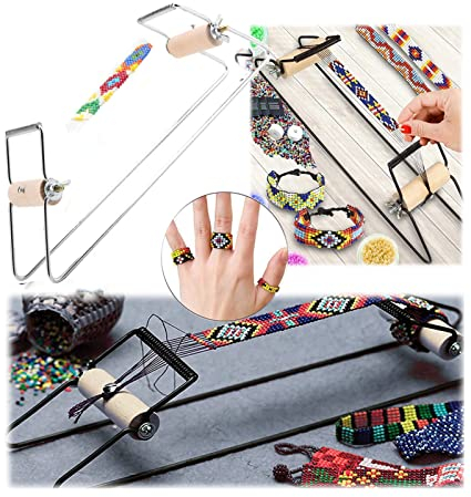 Telaio per perline, telaio fai-da-te per maglieria in metallo fatto a mano per tessitura fai da te Kit telaio per perline per principianti Realizza collane, bracciali, gioielli con perline (Argento)