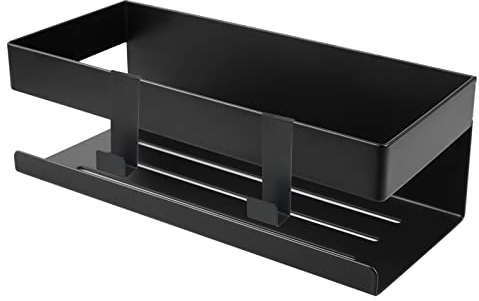 ILIKEPOW Duschablage ohne Bohren, Duschregal mit Haken, Wandbehang Aufbewahrungsregal, 304SUS Edelstahl Duschkorb, für Küche Badezimmer Büro Hotel (Schwarz)