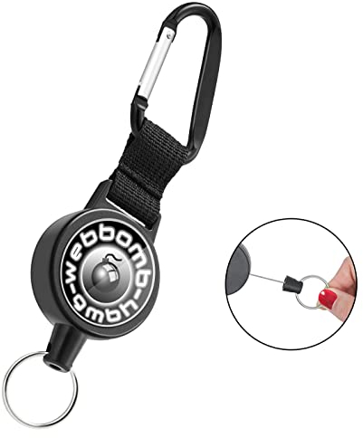 WEBBOMB Schlüsselrolle Schlüssel-Jojo mit 70cm Stahlseil Ausweishalter Schlüsselanhänger Kartenhalter ID-Ausweisrolle ausziehbar Keyholder Band Schlüsselband Skipasshalter (schwarz mit Logo)