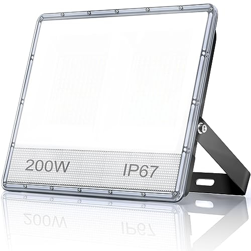 YIQIBRO LED Strahler Außen 200W, 2 in 1 Fluter 20000LM Superhell Aussenstrahler, 7000K Kaltweiß LED Scheinwerfer mit Trafo, IP67 Wasserdicht Außenbeleuchtung für Garten Garage Hof Sportplatz