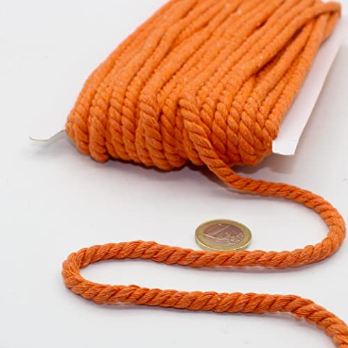 LEDUC 20 Meter Baumwollkordel rund 05 mm geflochten mit Kern aus natürlicher Baumwolle, ideal für DIY, Nähen, vielseitig einsetzbar, 5 mm 06 Gelb