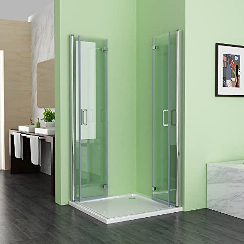 Duschkabine 120x100 cm Eckeinstieg Falttür Duschabtrennung mit Doppel faltbar Duschtür, NANO Glas Duschwand, Drehfalttür komplett dusche Höhe 185cm
