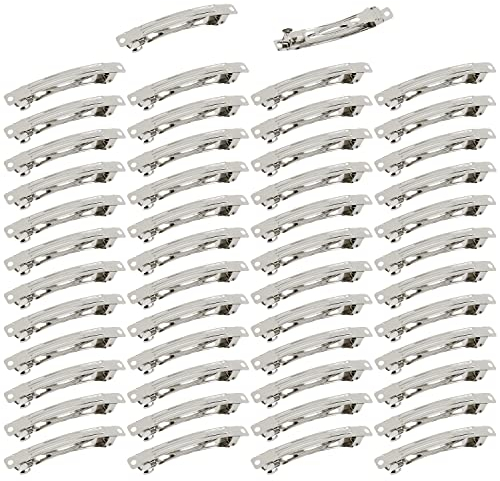 Cinaci 50 Stück 8cm Silber Leere Metall Haarspangen Französische Haarspangen Plain DIY Bastelbasis Snap Haarspangen Haarnadeln Zubehör Bulk für Frauen Mädchen Dickes Haar