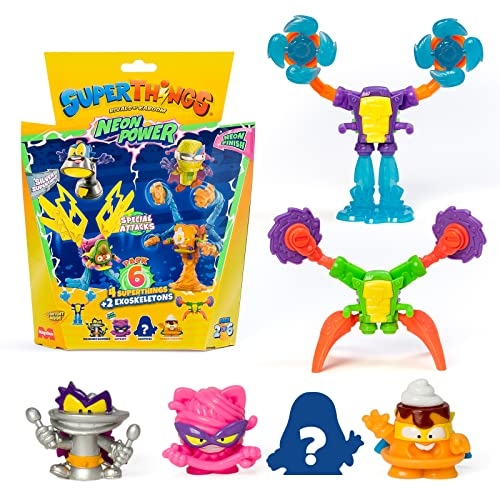 Superthings Neon Power Serie, enthält 1 silbernen Kapitän und 2 Exoskeletons