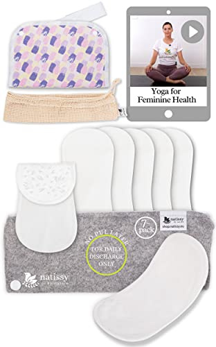 Natissy Bio-Baumwolle Slipeinlagen Ohne Flügel für Frauen, Waschbar, Weich, Atmungsaktiv, Hautfreundlich und Wiederverwendbar - 7er-Set Größe S - Made in EU