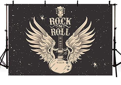 MEHOFOND 2,1 x 1,5m Geboren im Rockhintergrund der 50er Jahre Rock Geburtstagsparty Banner Kuchen Zerschmettern Rockstar Gitarre Schwarze Musik Fotografie Home Tapete