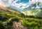 wandmotiv24 Fototapete Weg Berge Himmel, 200 x 140cm - selbstklebende Vliestapete 150g, Wanddeko, Wandbild, Wandtapete, Pfad Gebirge Natur M6477