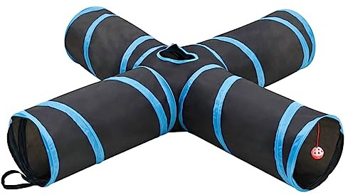 vidaXL Katzentunnel 4-Wege Schwarz und Blau 132 cm Polyester