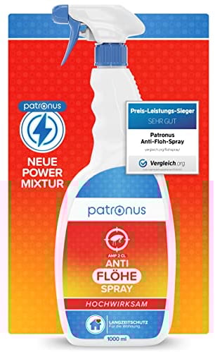 Patronus Spray Anti Puces Chat & Chien 1000ml - Non Tachant & Sans Odeur - Traitement Anti Puces, Tiques, Acariens pour la Maison, Meubles & Textiles - Spray Anti Puce Maison Très Efficace