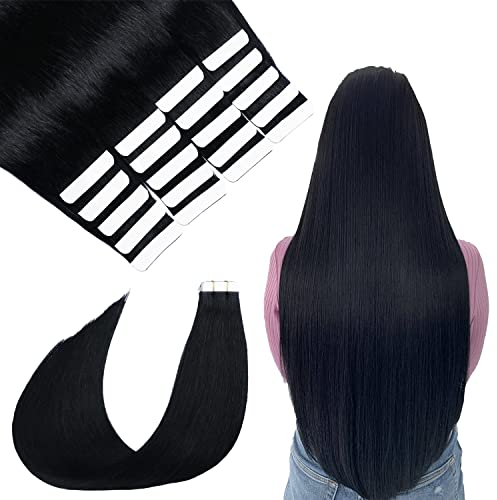 SURNEL Remy Tape in Extensions Schwarz Echthaar Extensions mit Band 50cm Glatt Haare Natural Tape in Remy Echthaar Schwarz Haarverlängerung 2.5g/pc (tape #1-50cm)