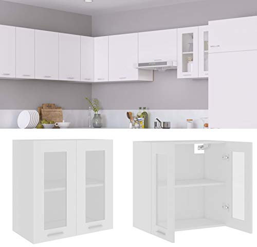 LAPOOH Armario Colgante, Armario Cocina, Vitrina Pared, Muebles Cocina, Armario Baño Pared, Armario Multiusos, Cristal de aglomerado Blanco 60x31x60 cm
