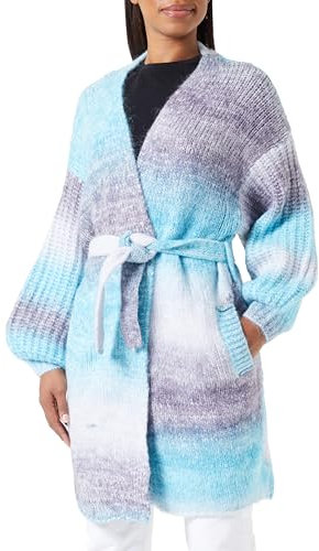 ebeeza Women's Damen Lange Strickjacke mit Ballonärmeln und Farbverlauf Blau Mehrfarbig Größe M/L Strickmantel, Medium