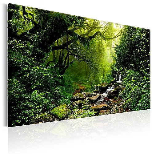 B&D XXL Acrylglasbild Wald Bach 1 Teilig Wandbild auf Acryl Glas Bilder Kunstdruck Moderne Wanddekoration - Natur Landschaft Bäume Wasserfall c-B-0234-k-c