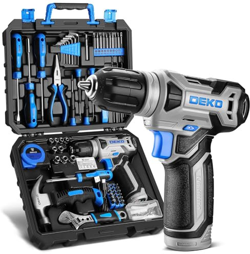 Tool Kit: DEKO Drill Set with Cordless Drill, Tool Kit Set Box, DIY Hand Tools for Men and Home, with 8V Electric Drills Blue,126 Pieces
