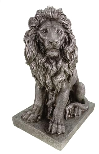 formano LÖWE AUF SOCKEL - Antik-Silber - Majestätische Dekofigur - 53x35x26 cm Polyresin