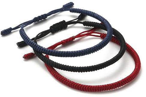 LUCKY BUDDHIST - 3 Tibetische Glücksarmbänder + buddhistisches Geschenk! - Handgemacht. Anpassbar an Ihr Handgelenk. Für Männer und Frauen. Freundschaftsarmbänder aus geflochtenem Stoff