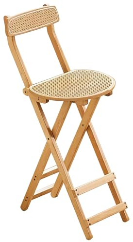 Klappbarer Barhocker Bambus, Klappstuhl HolzRückenlehne und Fußhocker, Tragbarer Barhocker, Klappsessel Stühle für Bar, Zuhause, Küche und Café (Color : Primary Color 1pcs, Size : 62cm/24in)