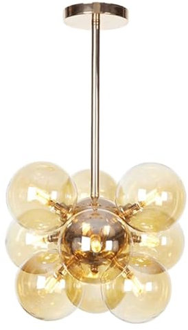 MODEBHD Luminaires suspendus nordiques Lustre à bulles sphérique en verre de couleur, plafonnier réglable en verre à 9 têtes, lampe à suspension de luxe moderne avec globe transparent pour salle à man