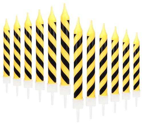 24 Pcs Birthday Candles, Black and Yellow Striped Birthday Cake, Engineering Car Cake Toppers for Boys, Girls and Kids