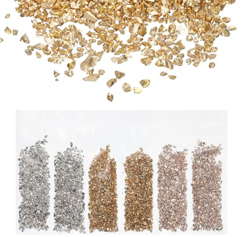 QUARKZMAN Zerkleinertes Glas Hoch Glanz Chips 1-3mm 29g Unregelmäßiges Glas Metallisches Kristall Chips für Harz Kunst Handwerk Dekoration 3 Farben Gold Silber Farbe Serie