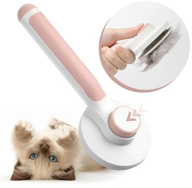 Haustier Hundebürste Katzenbürste mit Hoher Dichte, Rund Rosa Katzenkamm mit Griff, Geeignet für die Reinigung der darunterliegenden Haare von Katzen und Hunden mit langen und kurzen Haaren