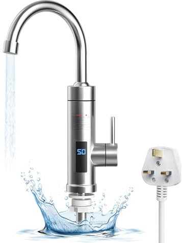 QCXWCJWD Instant Hot Water Faucet Tap, Stainless Steel Electric Hot Water Faucet with LED Temperature Display, Hot and Cold Mixer Water Heater 3S Instant Electric Heating Tap for Kitchen Bathroom