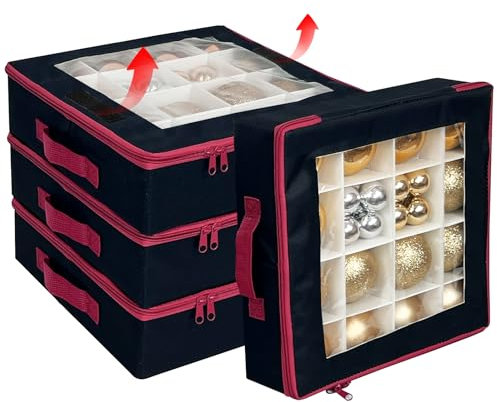 Scatola portaoggetti con divisori per palline di Natale, 4 pezzi, organizer pieghevole per decorazioni natalizie, con 2 manici e coperchio, per le vacanze (nero)