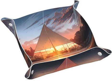 Bandeja de tocador, bandeja de piel de PVC para viajes, organizador de viaje pequeño para llaves, carteras, relojes, monedas (patrón de tienda iluminado)