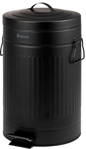 eluno Cubo de basura vintage con pedal para cocina, 12 litros, con cubo interior de plástico extraíble (negro)