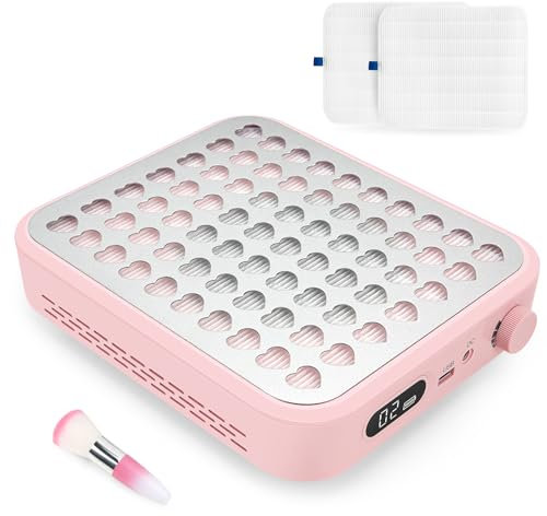 Madenia Rechargeable Nail Dust Collector: 56W Cordless Dust Collector Nail Salon with 2 Reusable Filters and 1 Brush, Powerful Nail Dust Extractor Fan for Acrylic Gel Nails, Pink