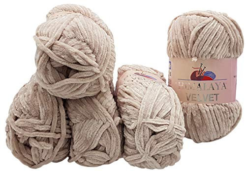 5x 100 Gramm Strickwolle Ilkadim Export Velvet Micro-Polyester, 500g Babywolle samtig, Strickgarn einfarbig (hell beige 90042)