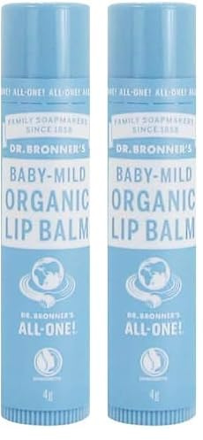 Dr Bronner's Baby Mild Lip Balm, Made with Organic Oils and No Synthetic Ingredients, Used for Lips, Dry Hands, Cuticles and Chapped Cheeks, Certified Fair Trade, 4g Bar (Pack of 2)