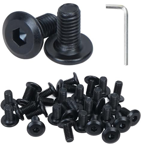 HO2NLE 30 Pièces Vis M6x12 Noir Petites vis à Tête Plate à Douille Hexagonale Filetage complet Avec Clé Hexagonale